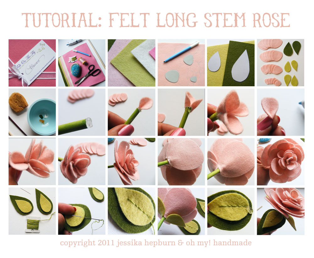 Tutorial con fotos para hacer una rosa de fieltro con tallo paso a paso