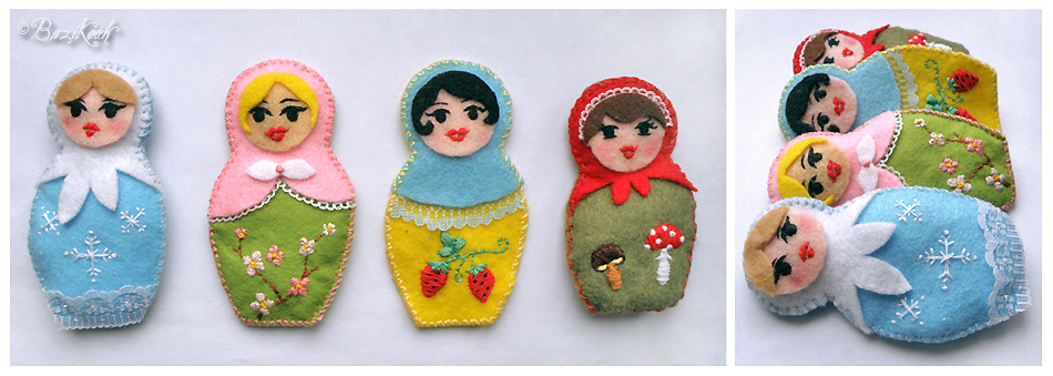 Broches de fieltro de muñecas Matrioshkas rusas para invierno, otoño, primavera y verano