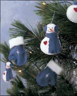 Adornos de fieltro para el árbol de navidad, muñeco de nieve y guantes