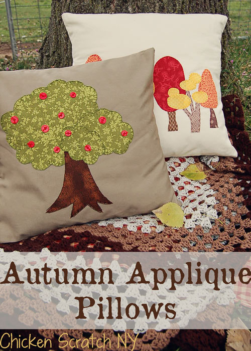 Apliques de otoño en fieltro y tela para decorar cojines y almohadones