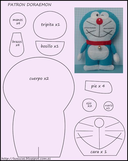Descargar gratis molde muñeco Doraemon en fieltro