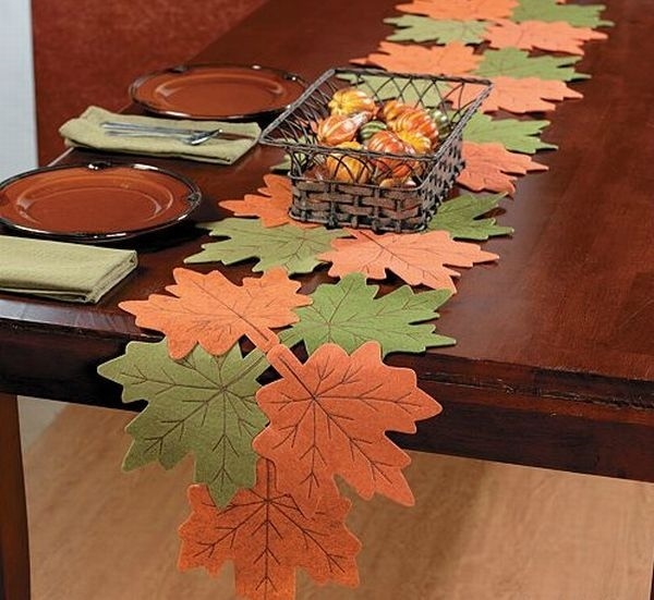 Caminos de mesa de fieltro para otoño con forma de hojas 2