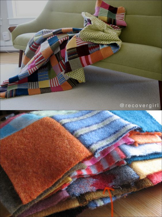 Manta patchwork con fieltro sofá